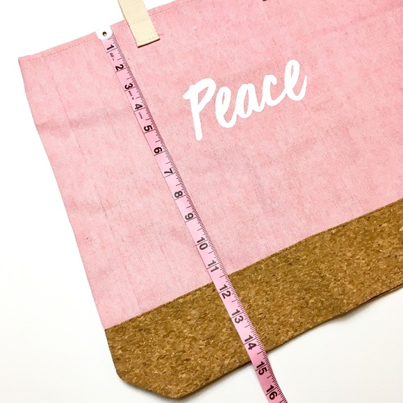Pink Peace Canvas Tote Bag with Cork Bottom - Picture 4 of 8